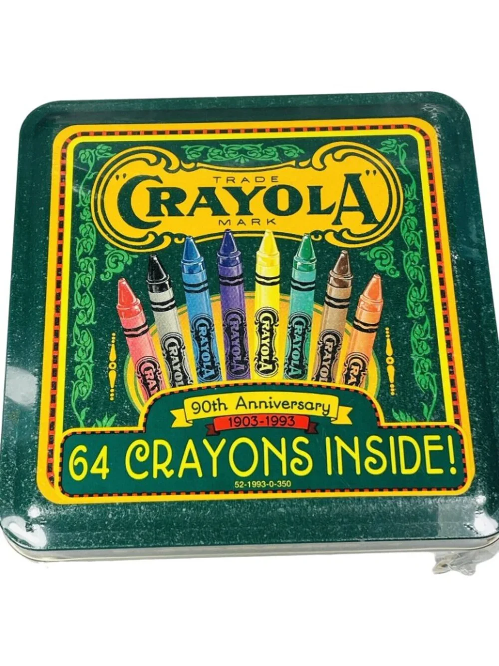 Crayola 90th Anniversary Green Tin and Box Of 64 Crayons With Sharper Vintage
